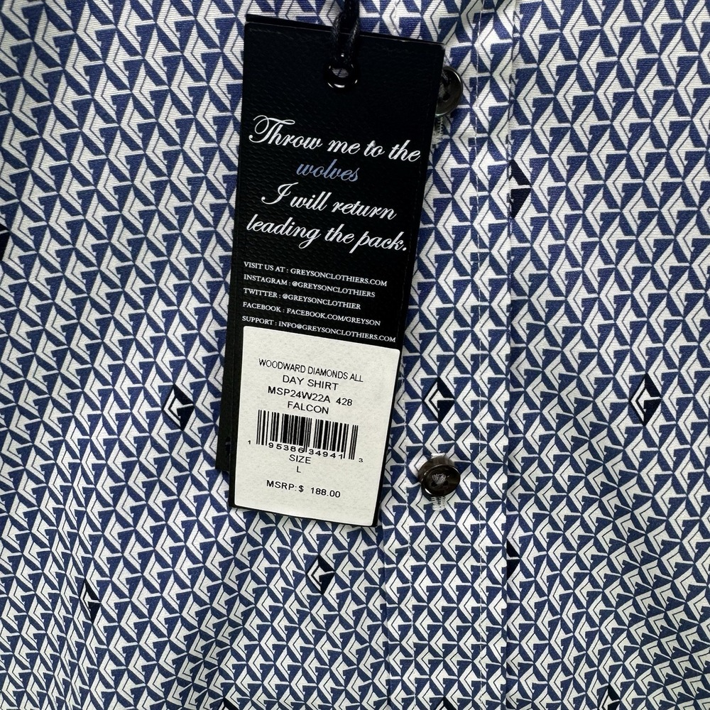 Greyson Dress Shirt Mens Large Blue Woodward Diamonds All Day Button Down NWT - Picture 7 of 15